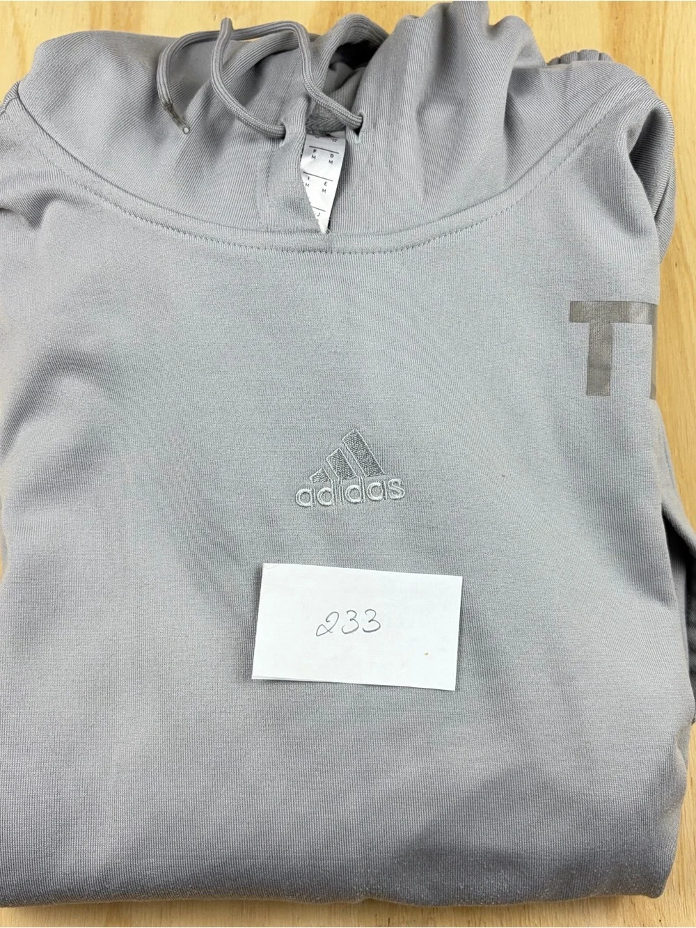 adidas Men's Light Gray Crewneck Hoodie with Black Sleeve Stripes
